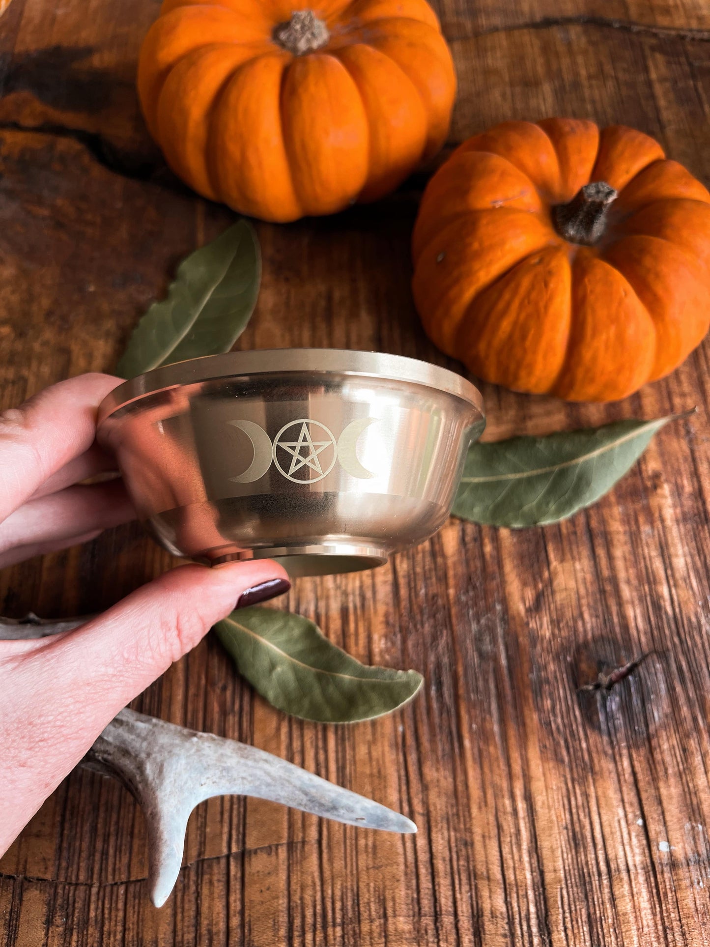 Triple Moon Pentacle Brass Altar Dish