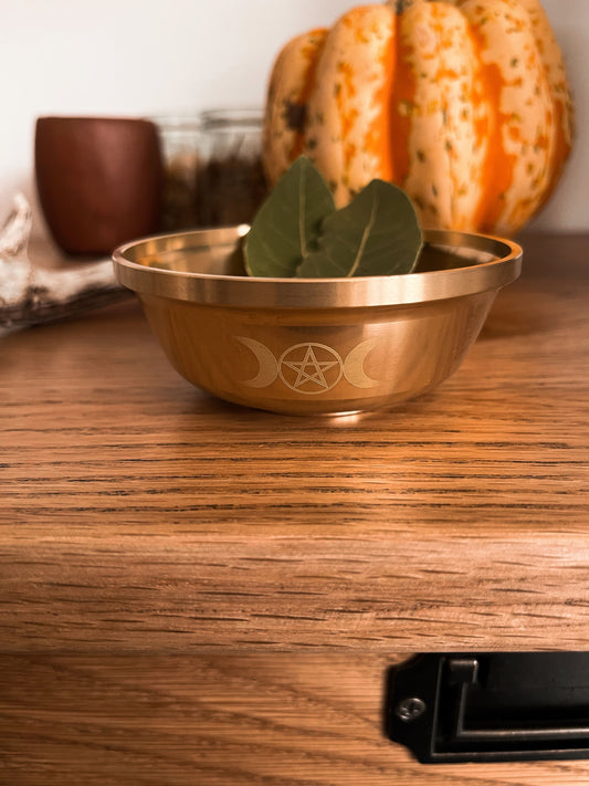 Triple Moon Pentacle Brass Altar Dish