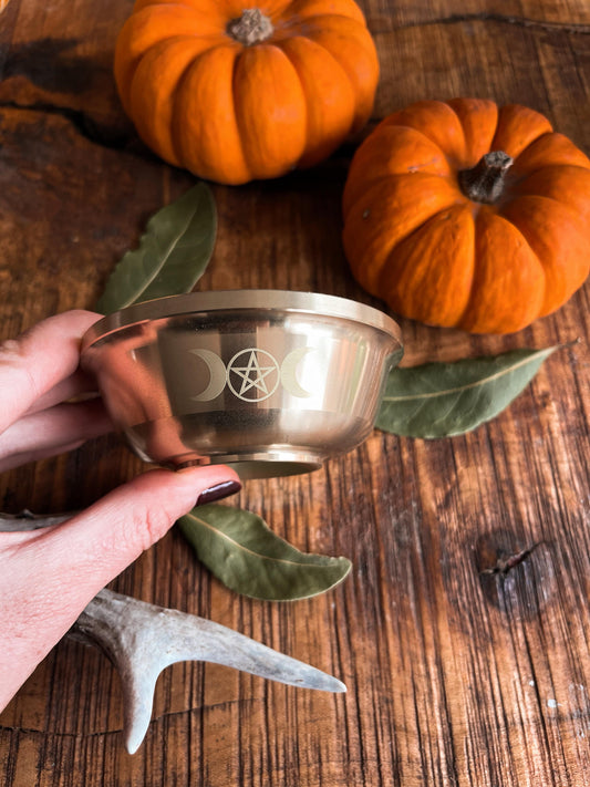 Triple Moon Pentacle Brass Altar Dish