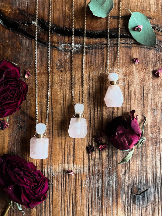 Rose Quartz Potion Bottle Necklace