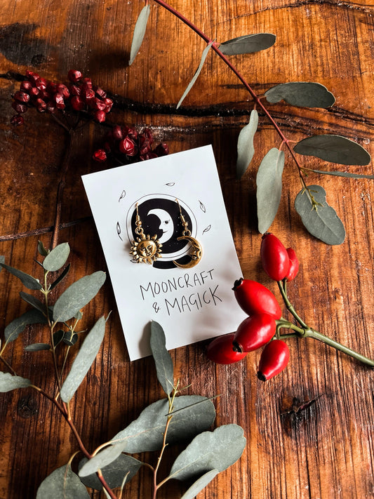 Gold Sun + Moon Earrings