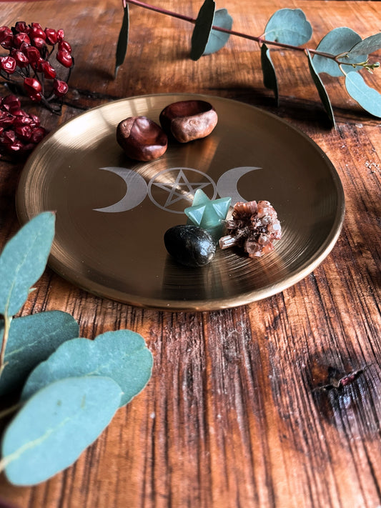 Triple Moon Pentacle Brass Altar Plate