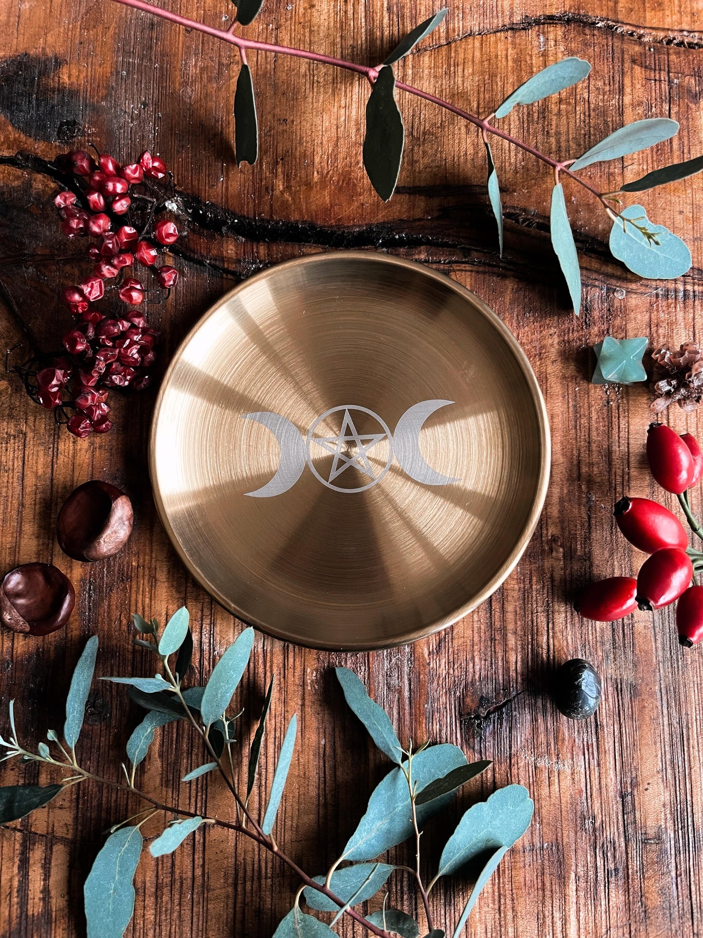 Triple Moon Pentacle Brass Altar Plate