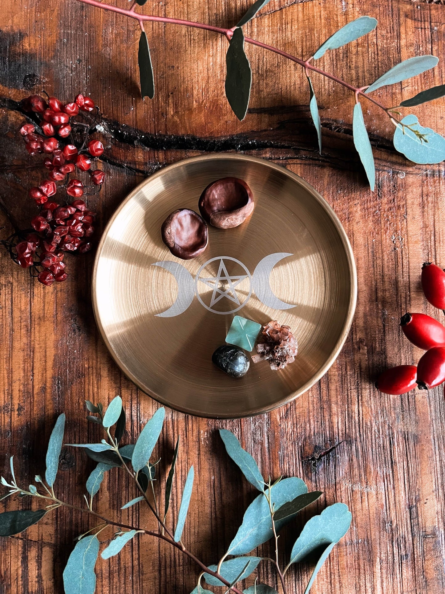 Triple Moon Pentacle Brass Altar Plate